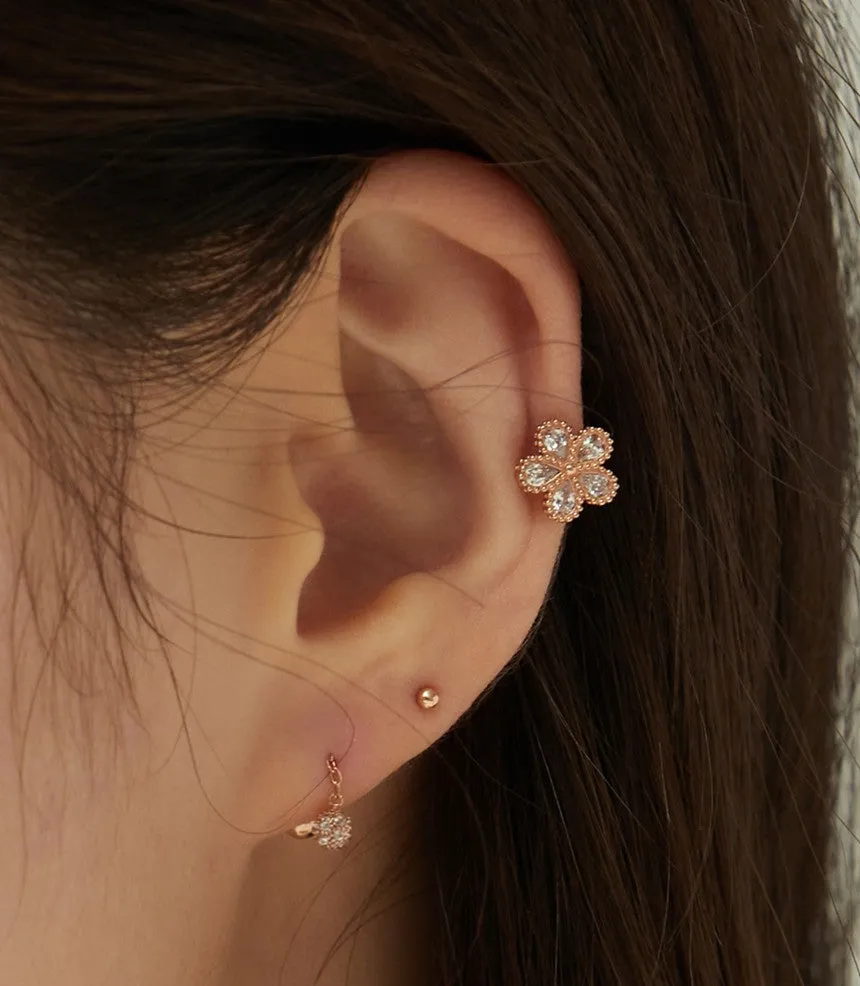 14K Solid Gold Cz Flower Cartilage Helix Conch Internally Threaded Flat Back Earring Labret