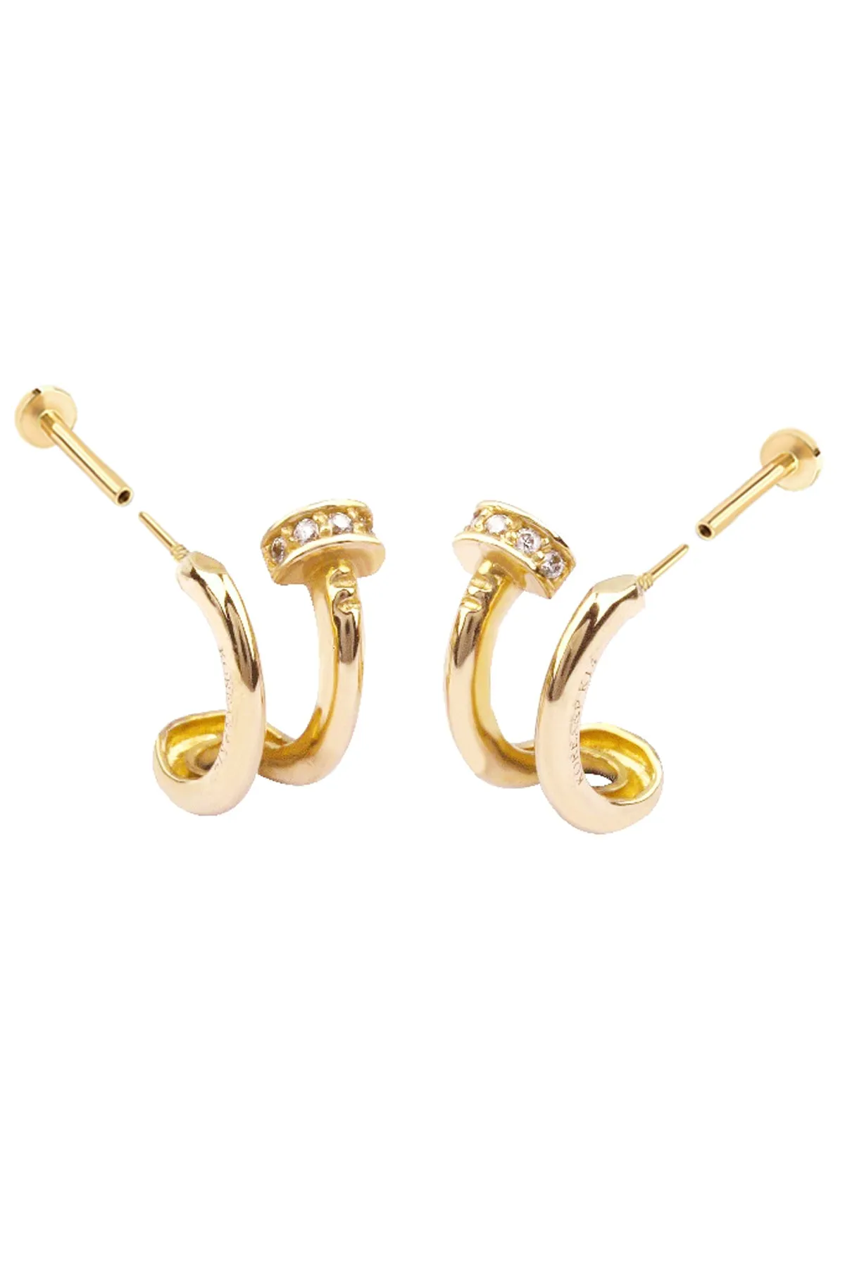 14k Solid Gold Cz Nail Internally Threaded Labret Stud Flat Back Earring Piercing