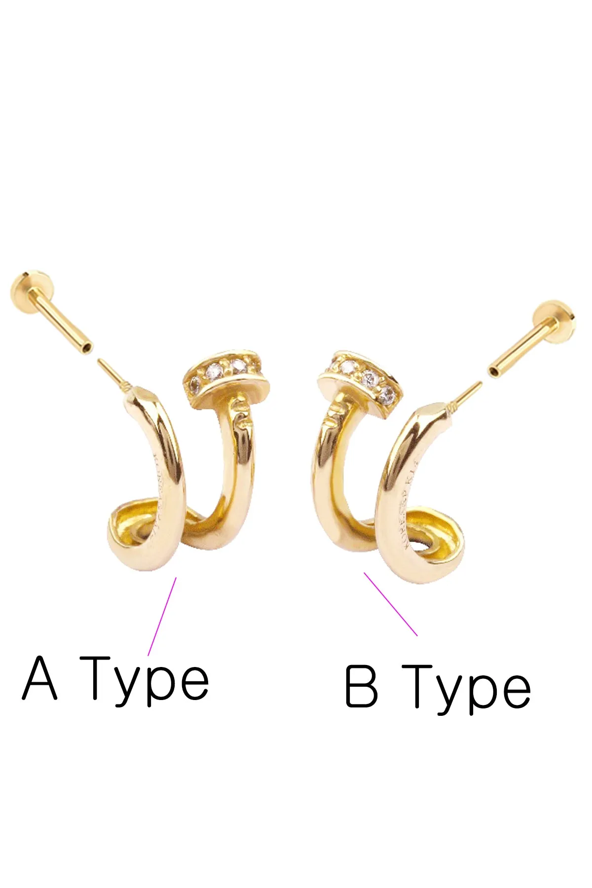 14k Solid Gold Cz Nail Internally Threaded Labret Stud Flat Back Earring Piercing