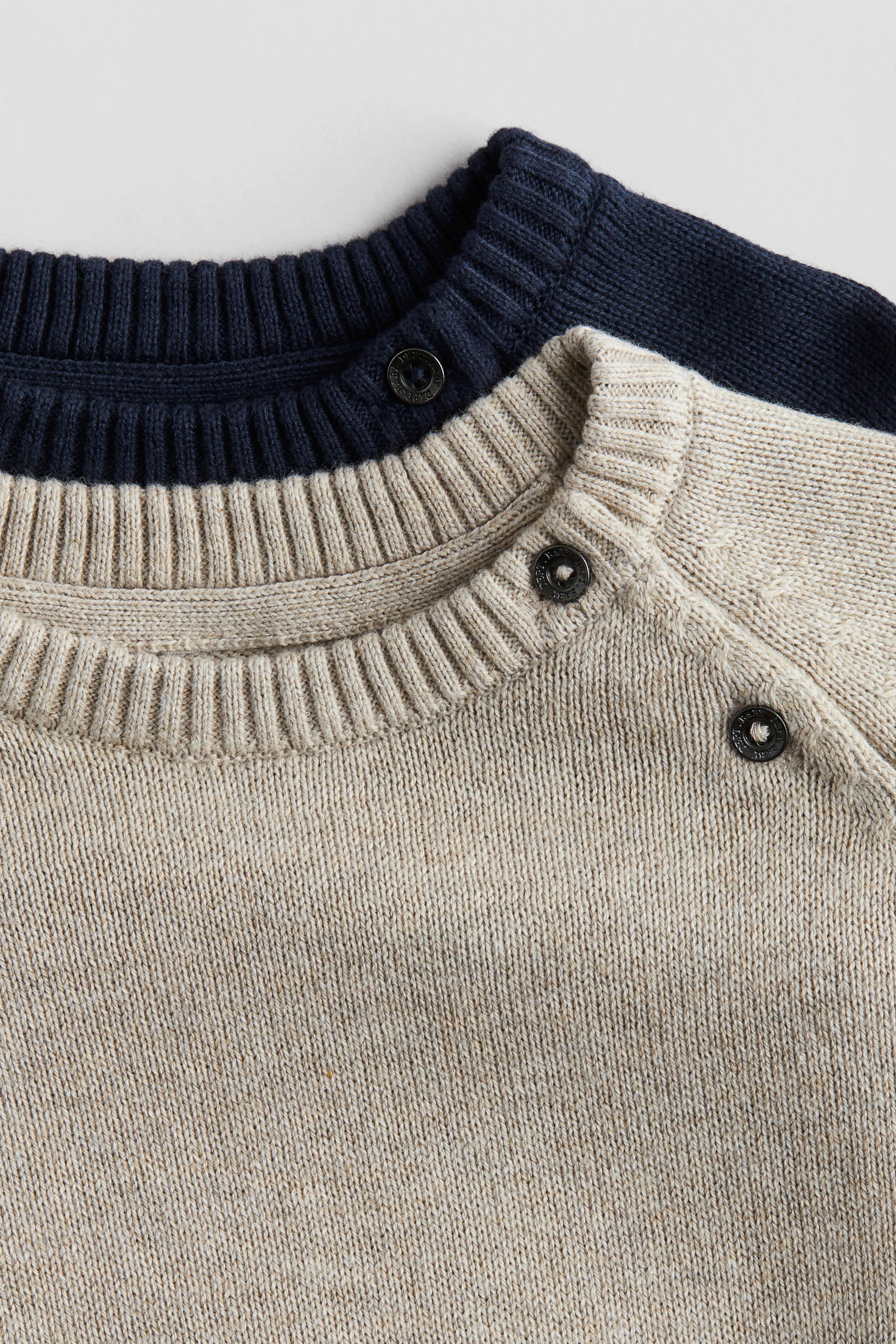 Cotton-Knit Jumper 2-Pack - Round Neck - Long Sleeve - Dark Blue/Beige - Kids | H&M GB