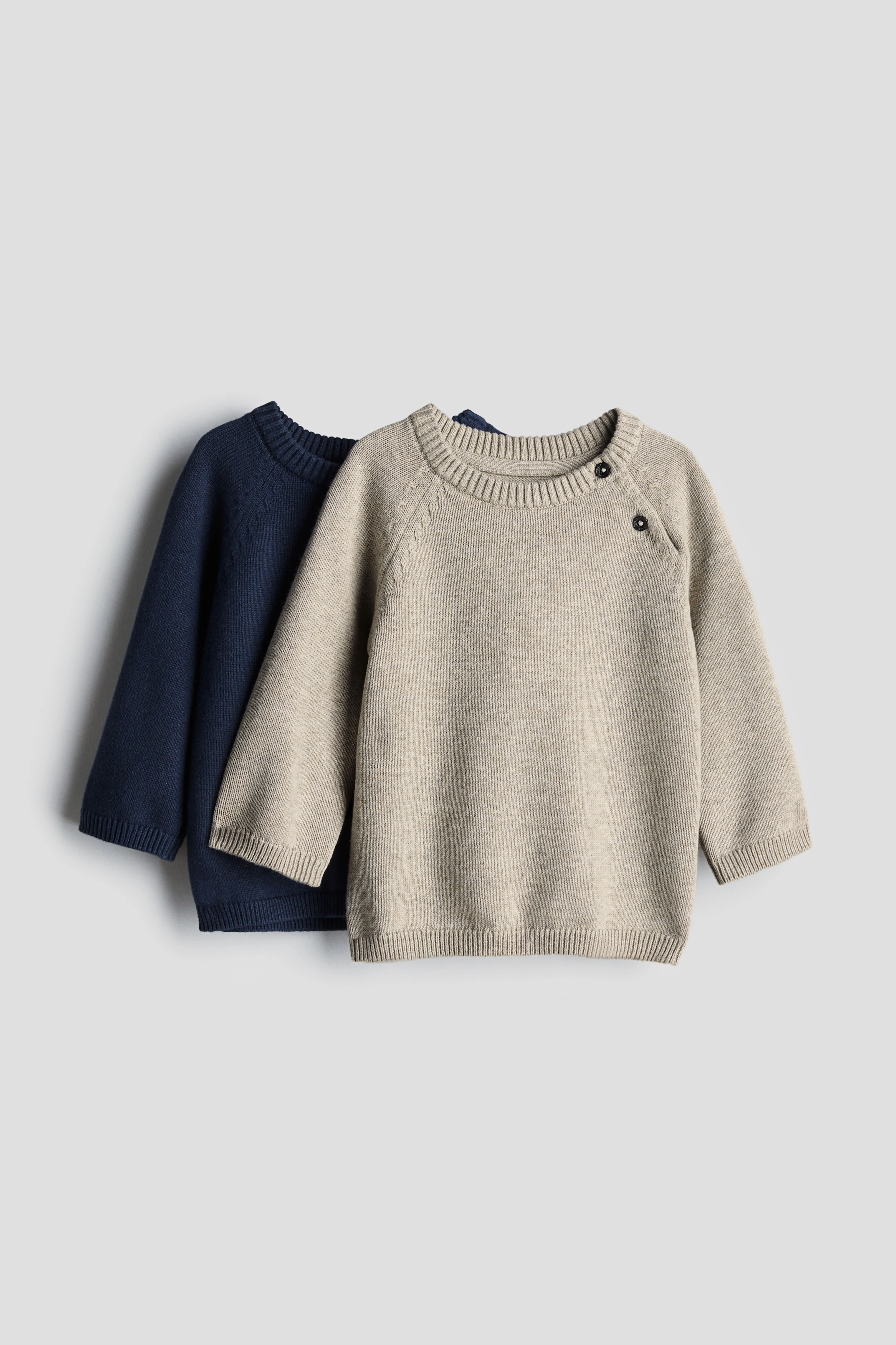 Cotton-Knit Jumper 2-Pack - Round Neck - Long Sleeve - Dark Blue/Beige - Kids | H&M GB