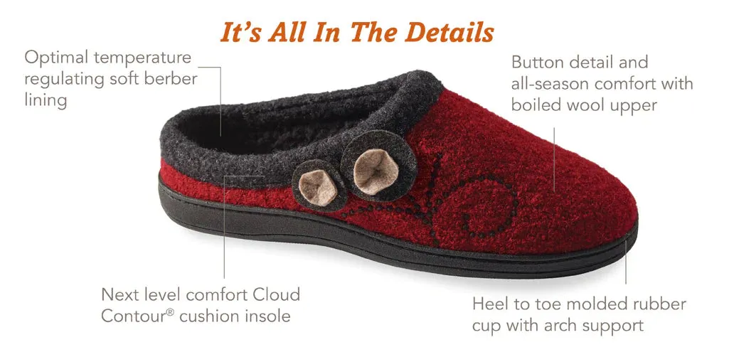 Acorn Dara Boiled Wool Slippers - Cranberry