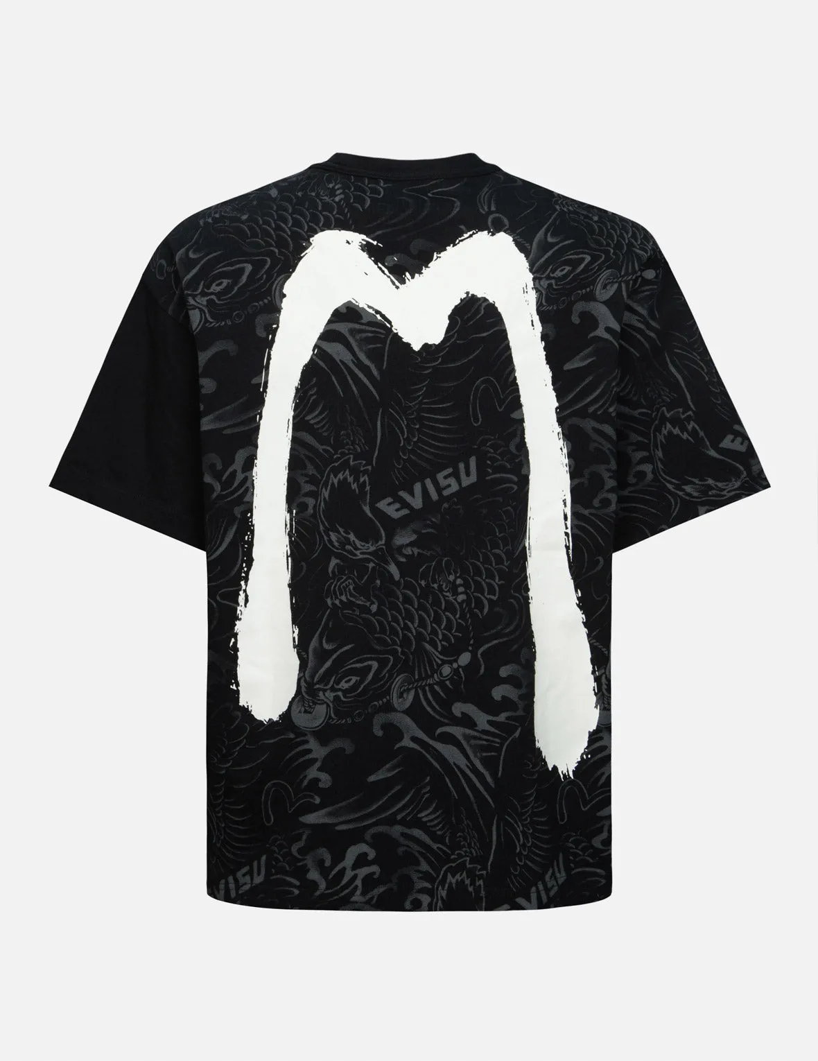 Allover Koi Seagull and Brushstroke Print Loose Fit T-shirt