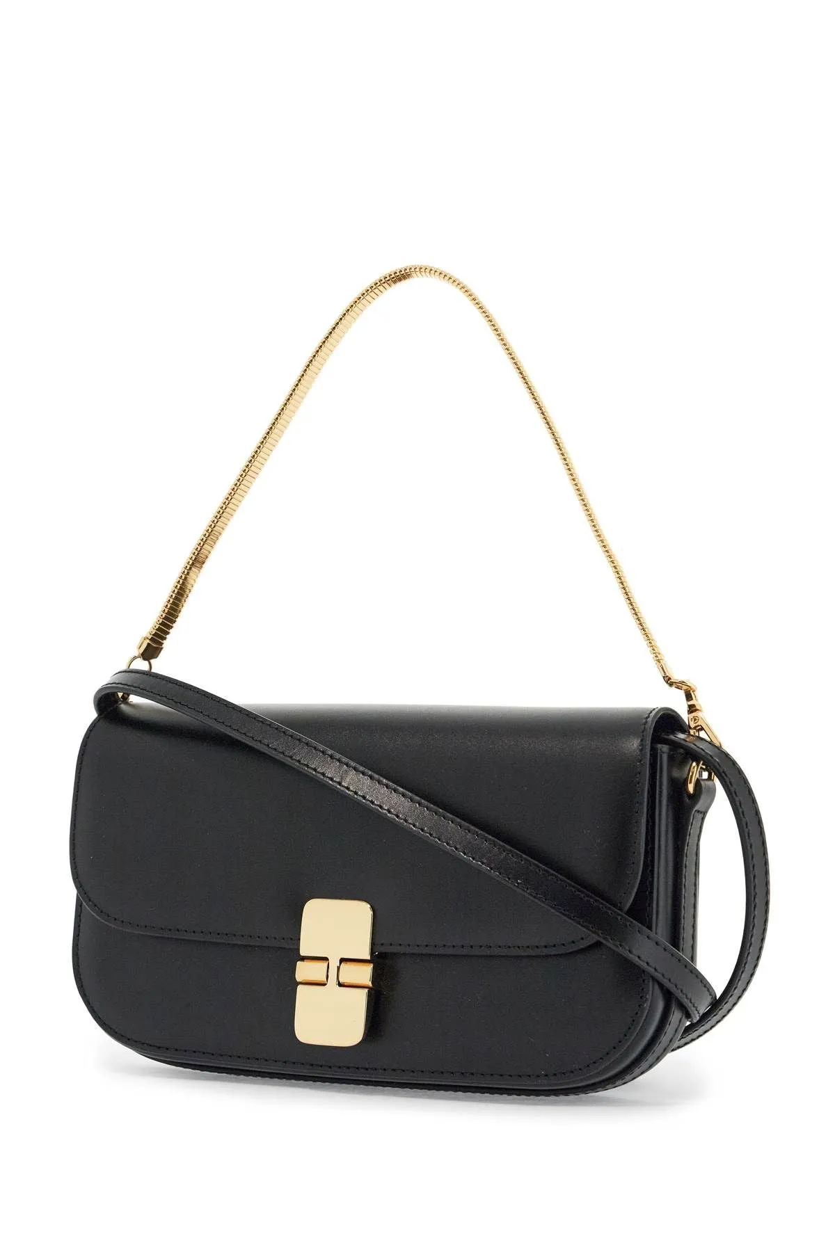 A.P.C. Elegant Black Leather Clutch With Shoulder Strap And Gold Chain