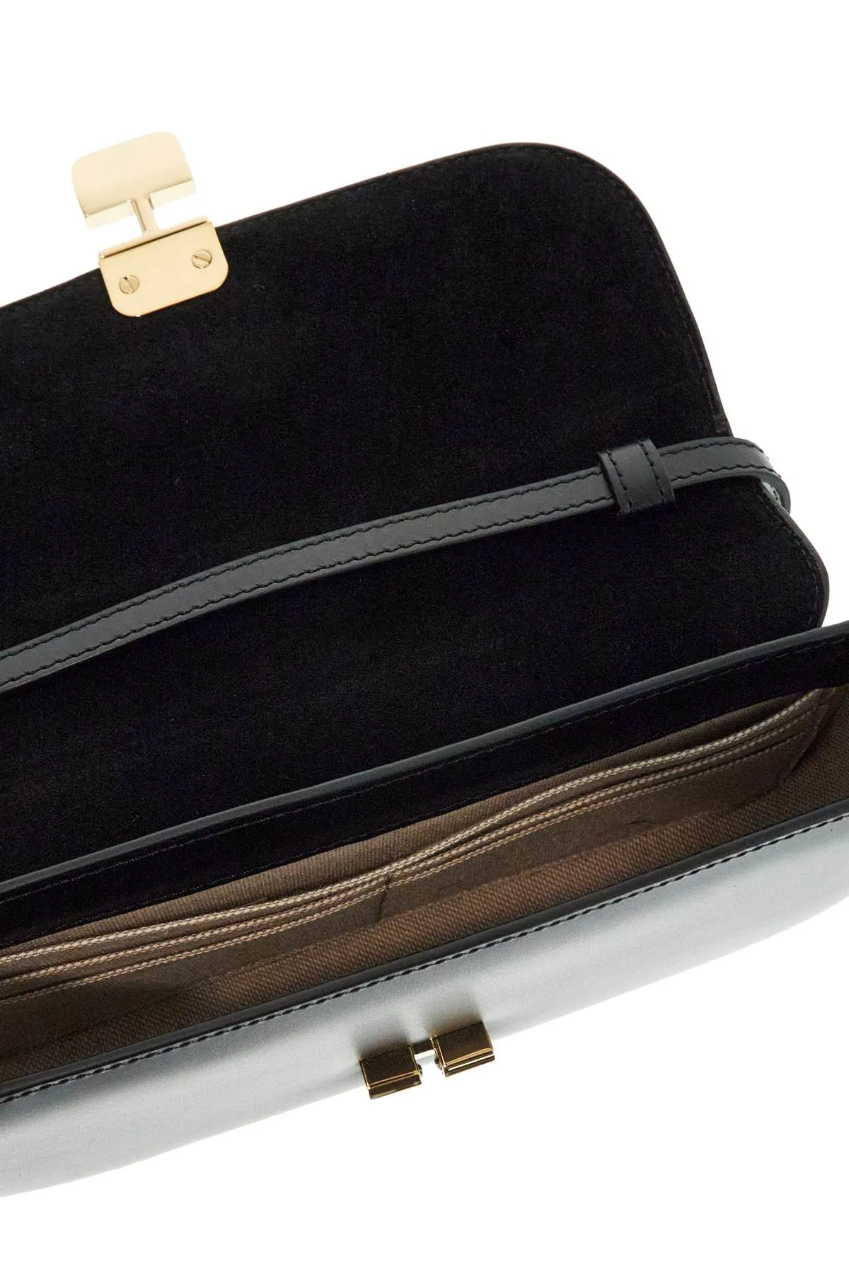 A.P.C. Elegant Black Leather Clutch With Shoulder Strap And Gold Chain