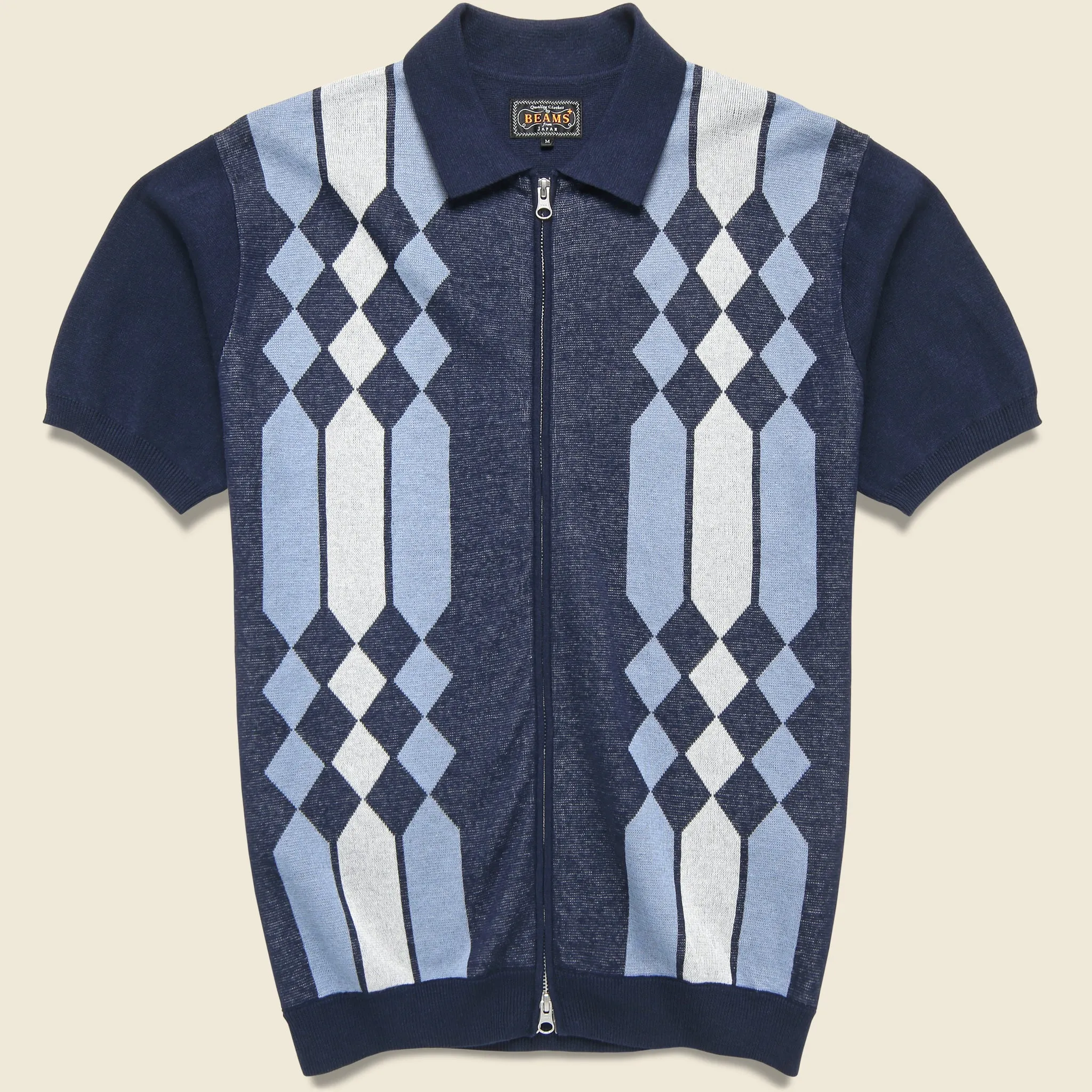 Argyle Zip Polo - Navy