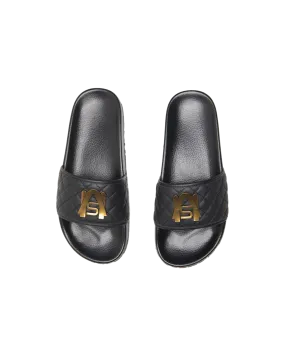 Ashluxe Paradise Quilted Leather Slides - Black