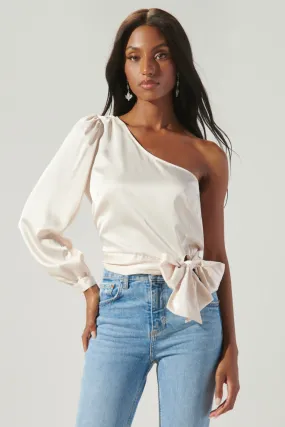 Avalon One Shoulder Waist Tie Satin Top