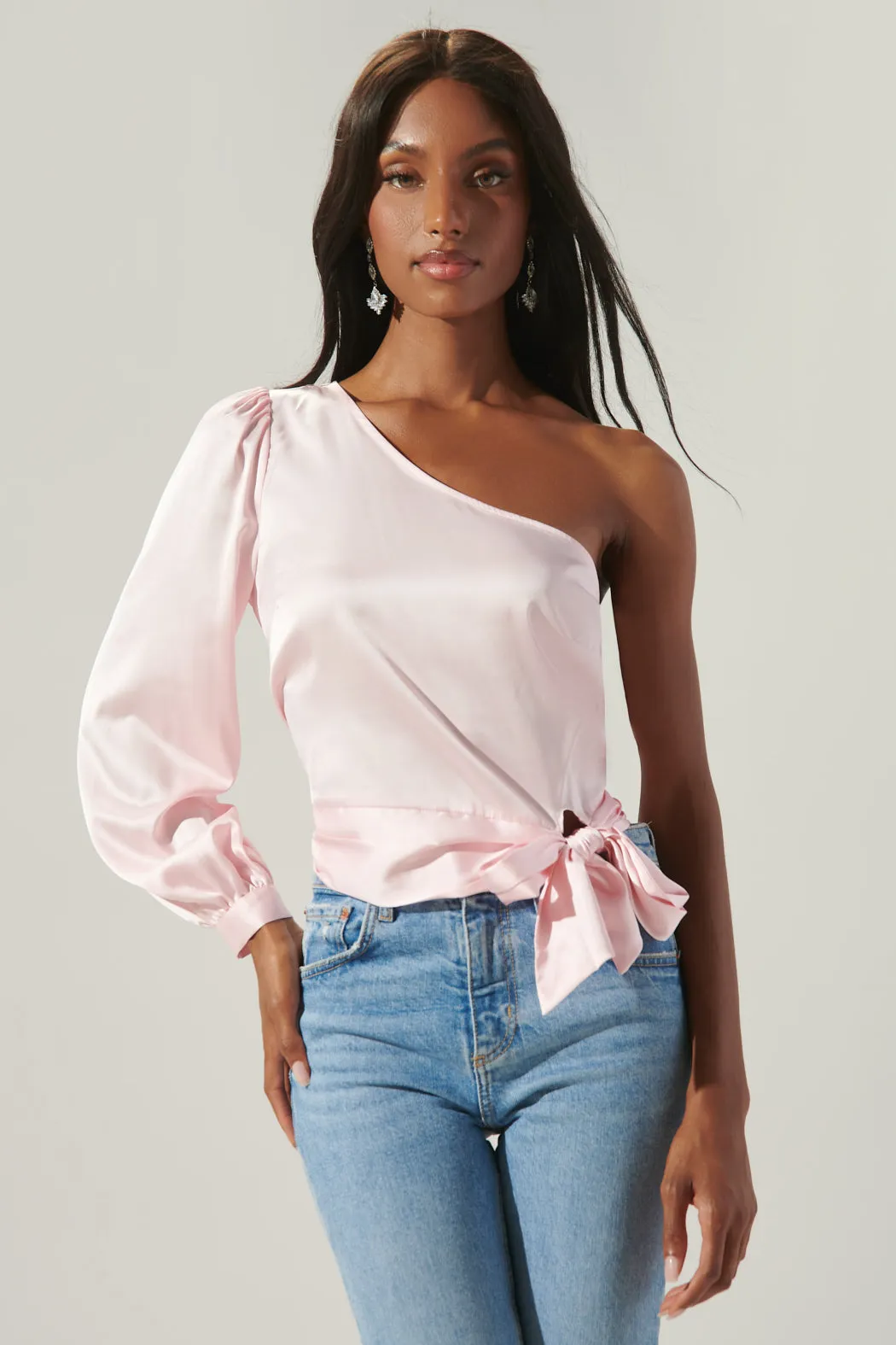 Avalon One Shoulder Waist Tie Satin Top