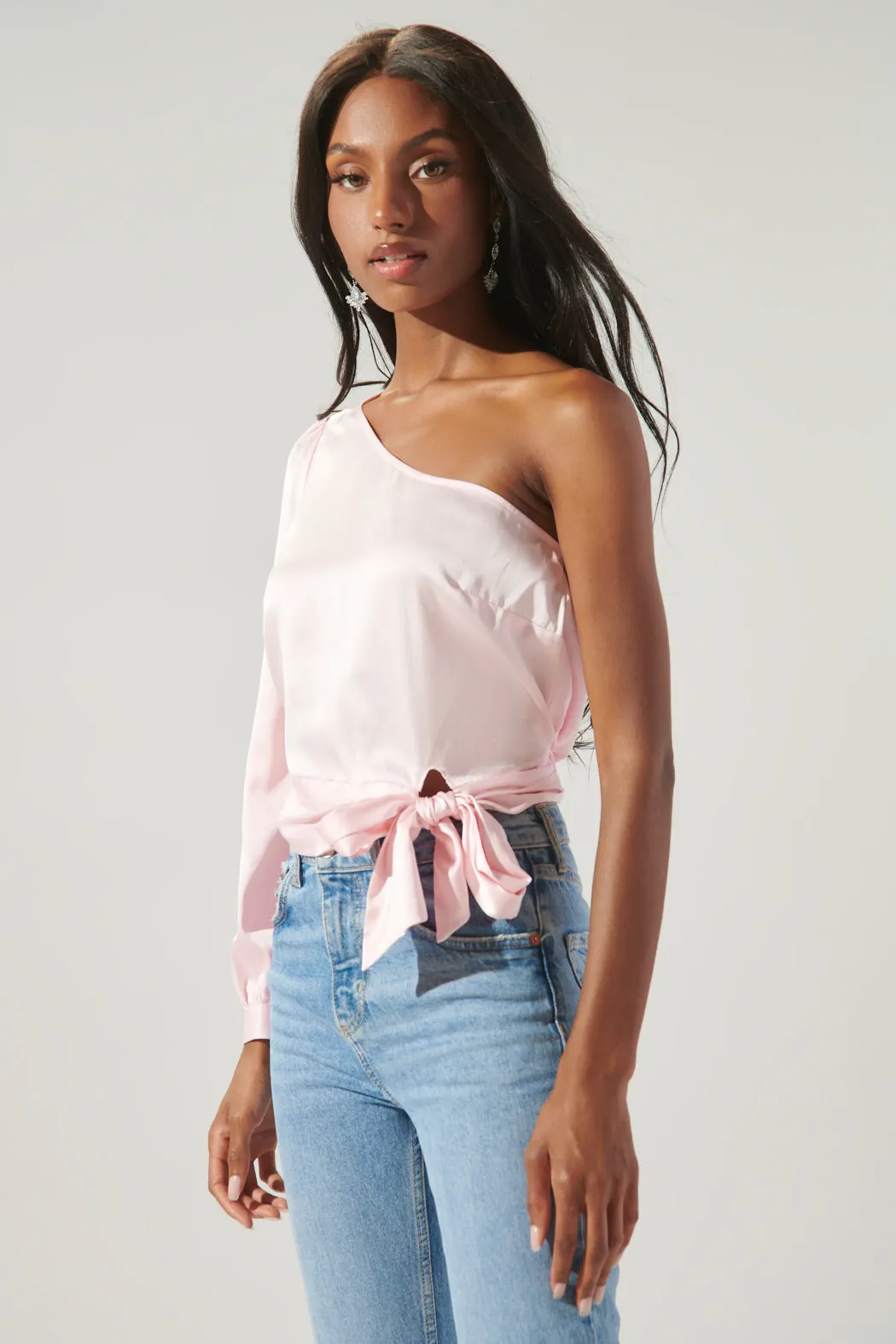 Avalon One Shoulder Waist Tie Satin Top