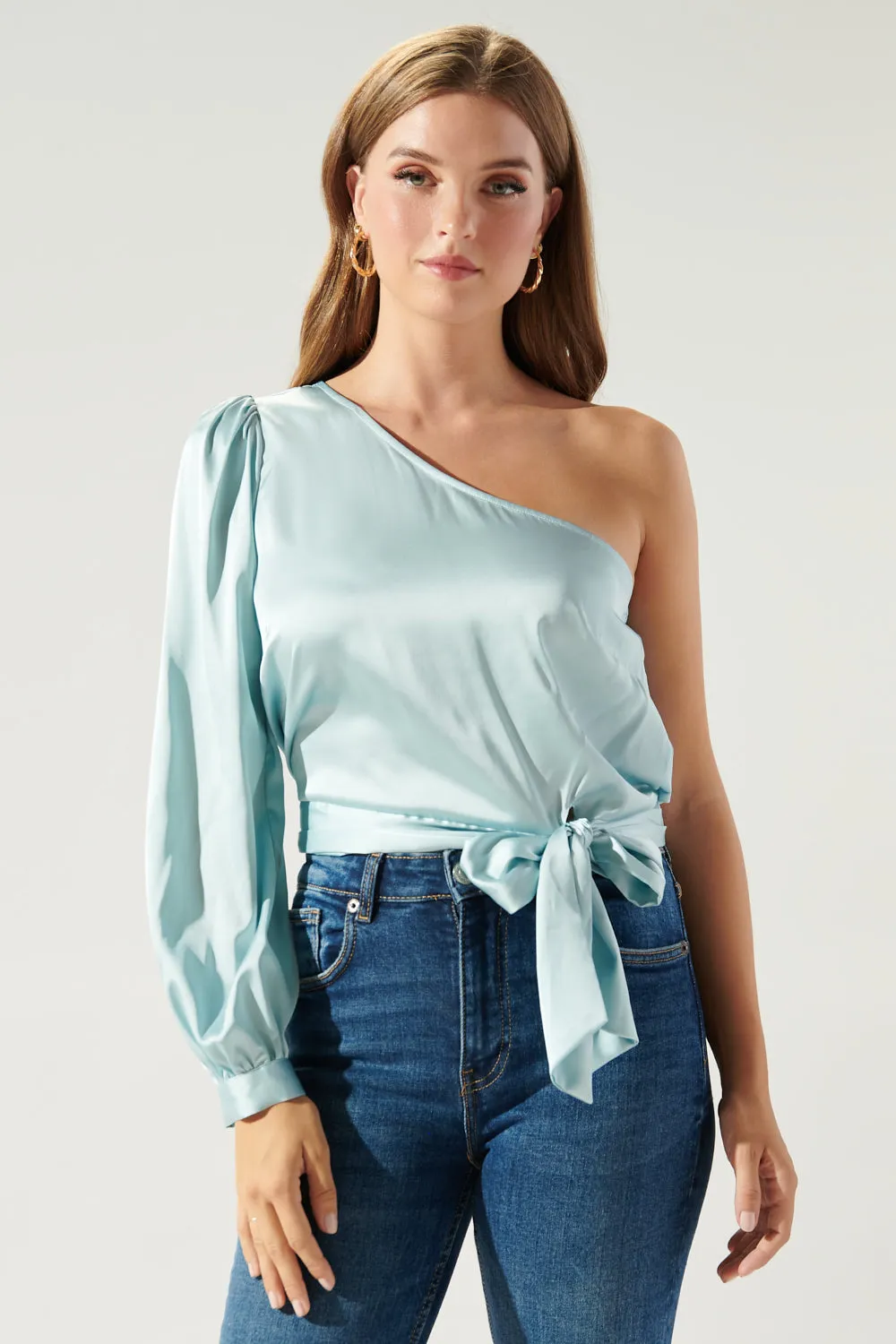 Avalon One Shoulder Waist Tie Satin Top