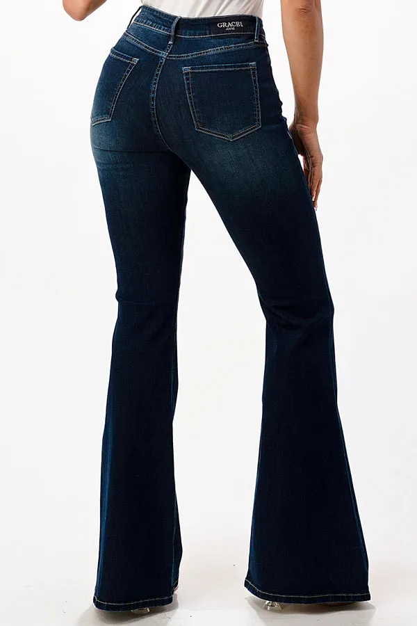 Dark Blue Flare Mid Rise Jeans