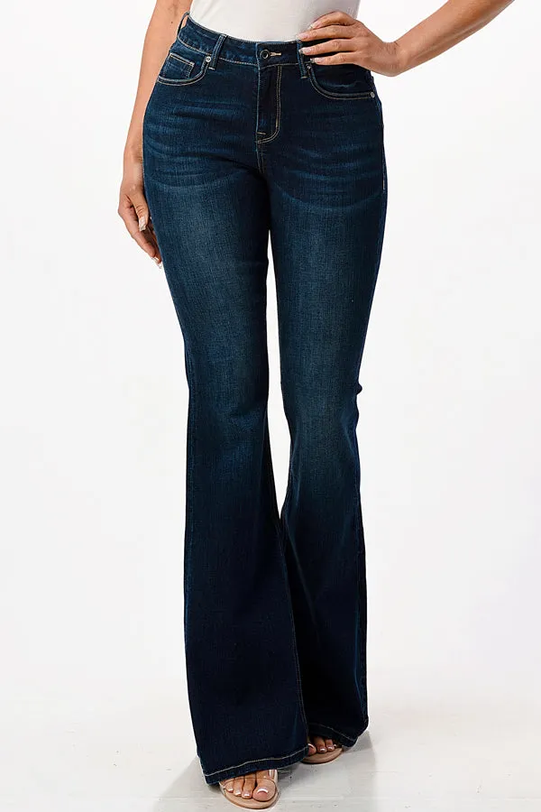 Dark Blue Flare Mid Rise Jeans