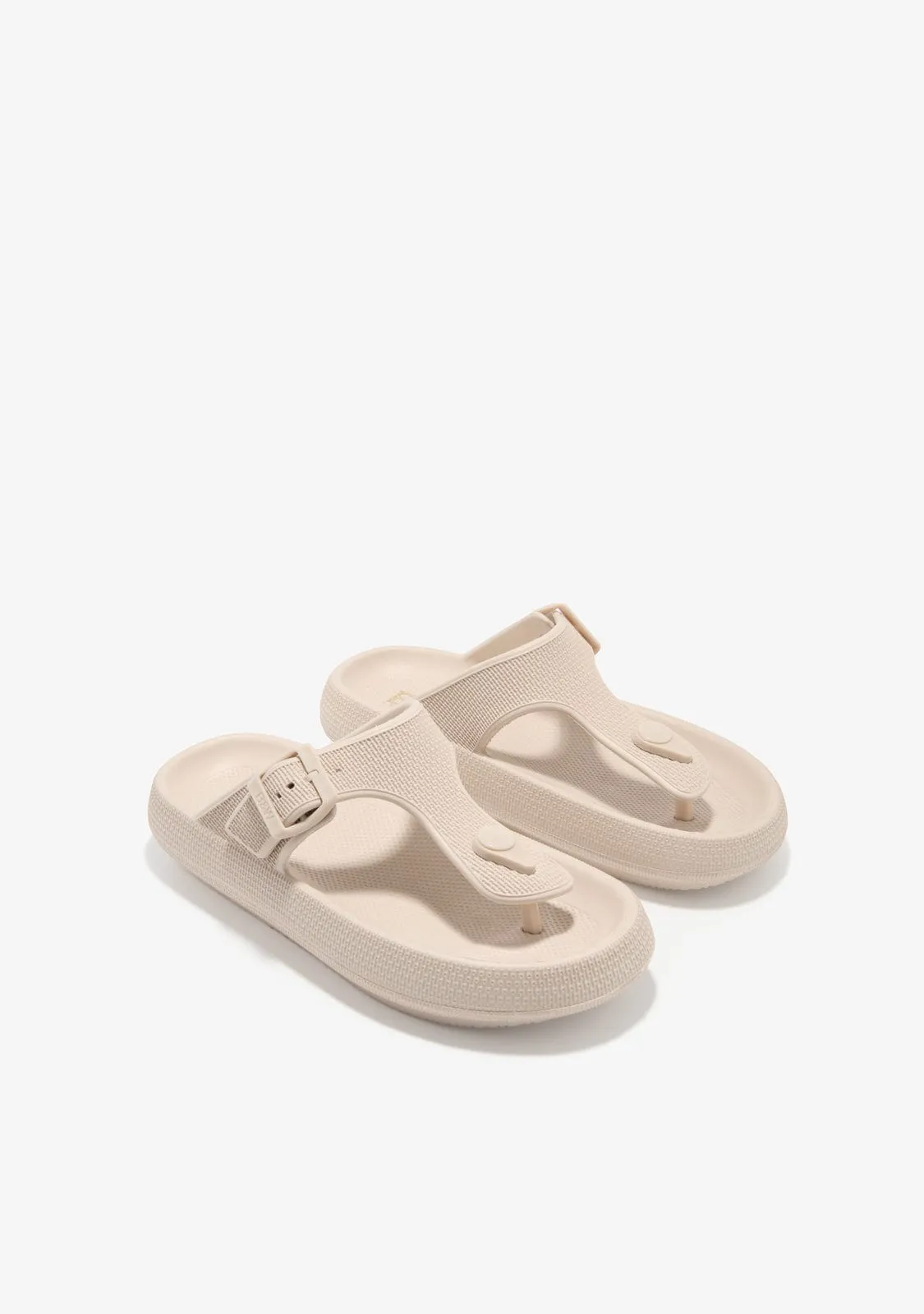 Beige Buckle Slides