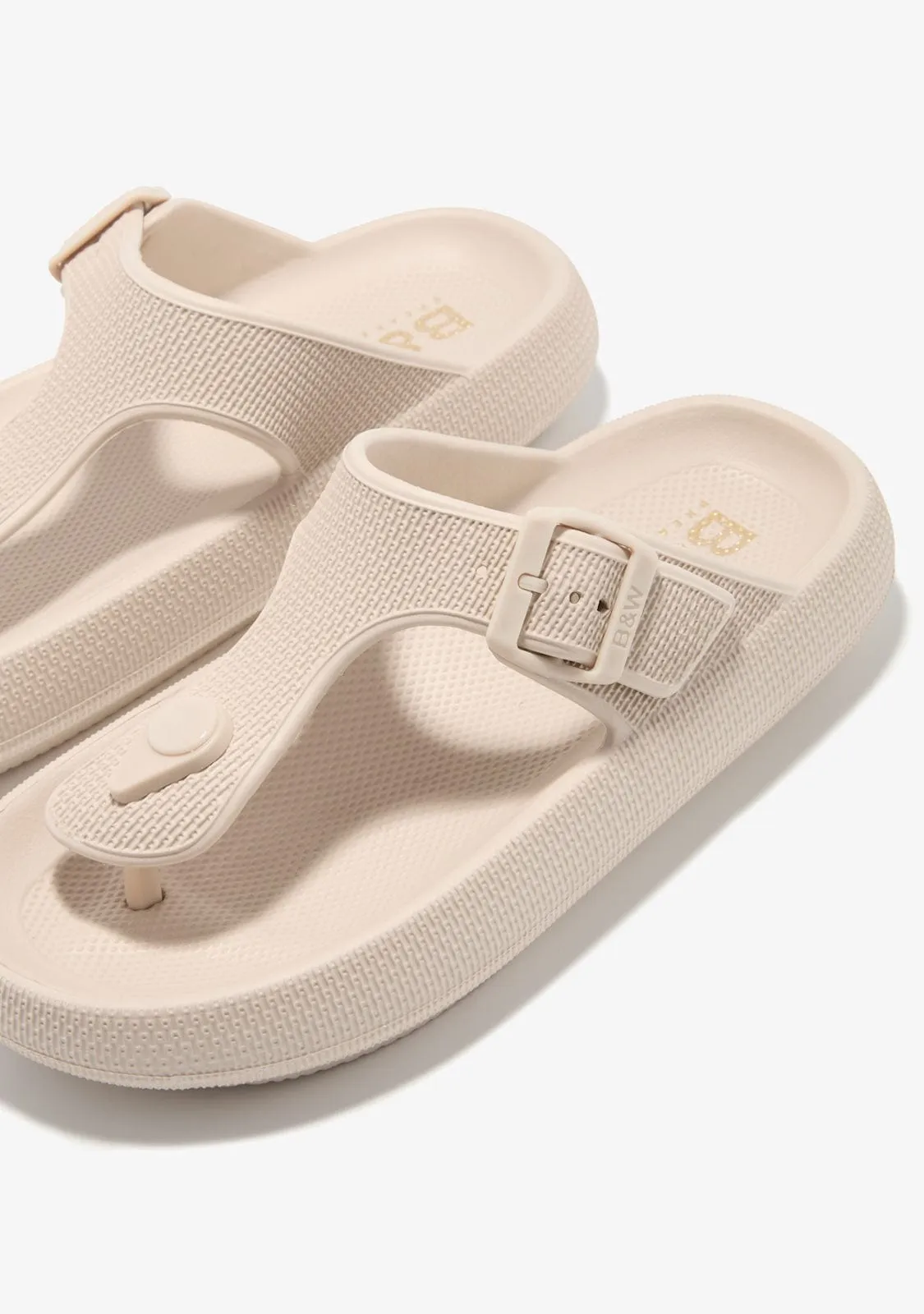 Beige Buckle Slides