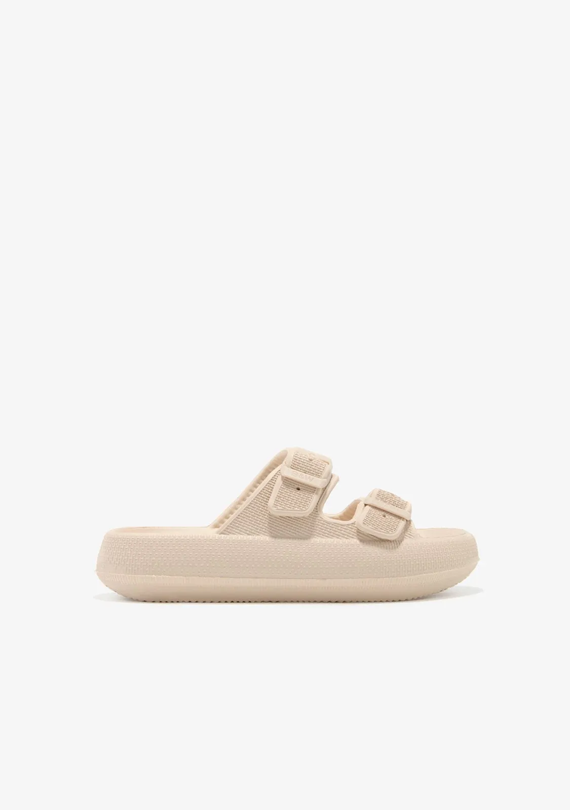 Beige Double Buckle Slides