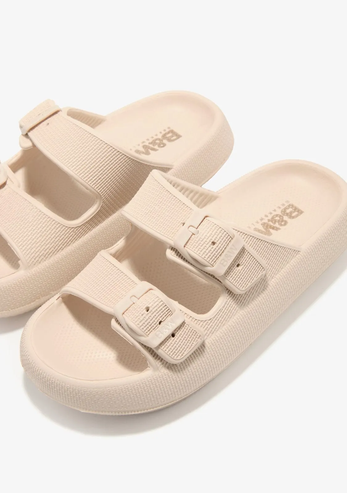 Beige Double Buckle Slides