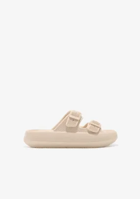 Beige Double Buckle Slides