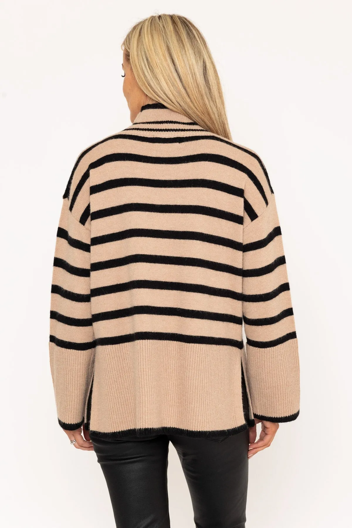 Beige Striped Polo Knit Jumper