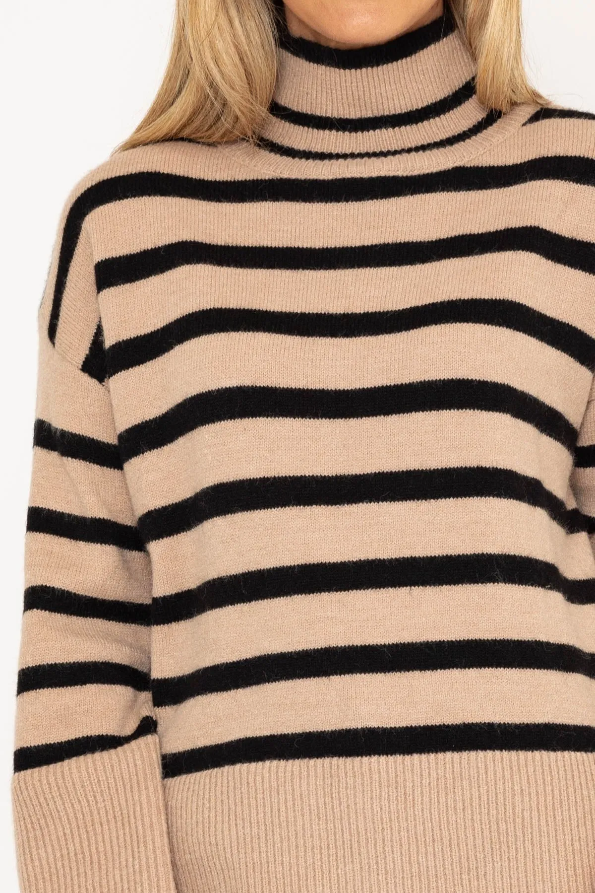 Beige Striped Polo Knit Jumper