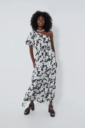 Black & White Floral One Shoulder Maureen Maxi Dress