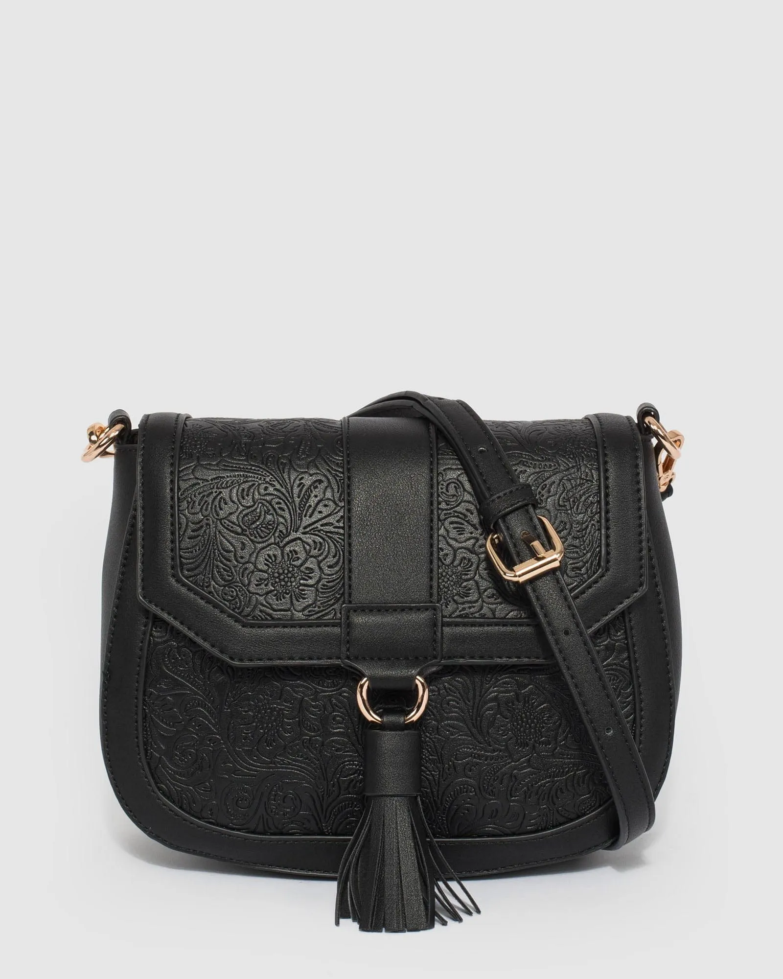 Black Aria Tassel Saddle Bag