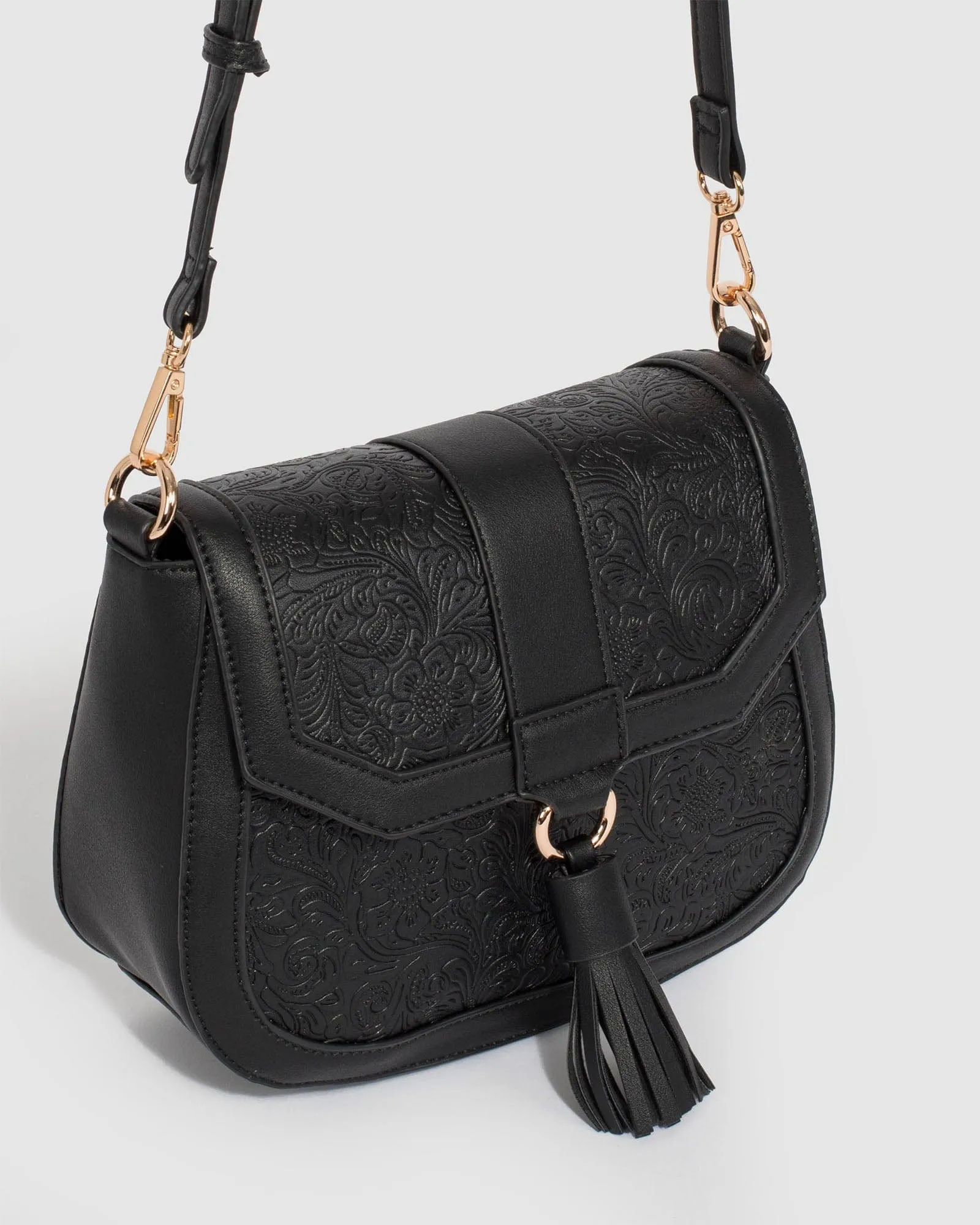 Black Aria Tassel Saddle Bag