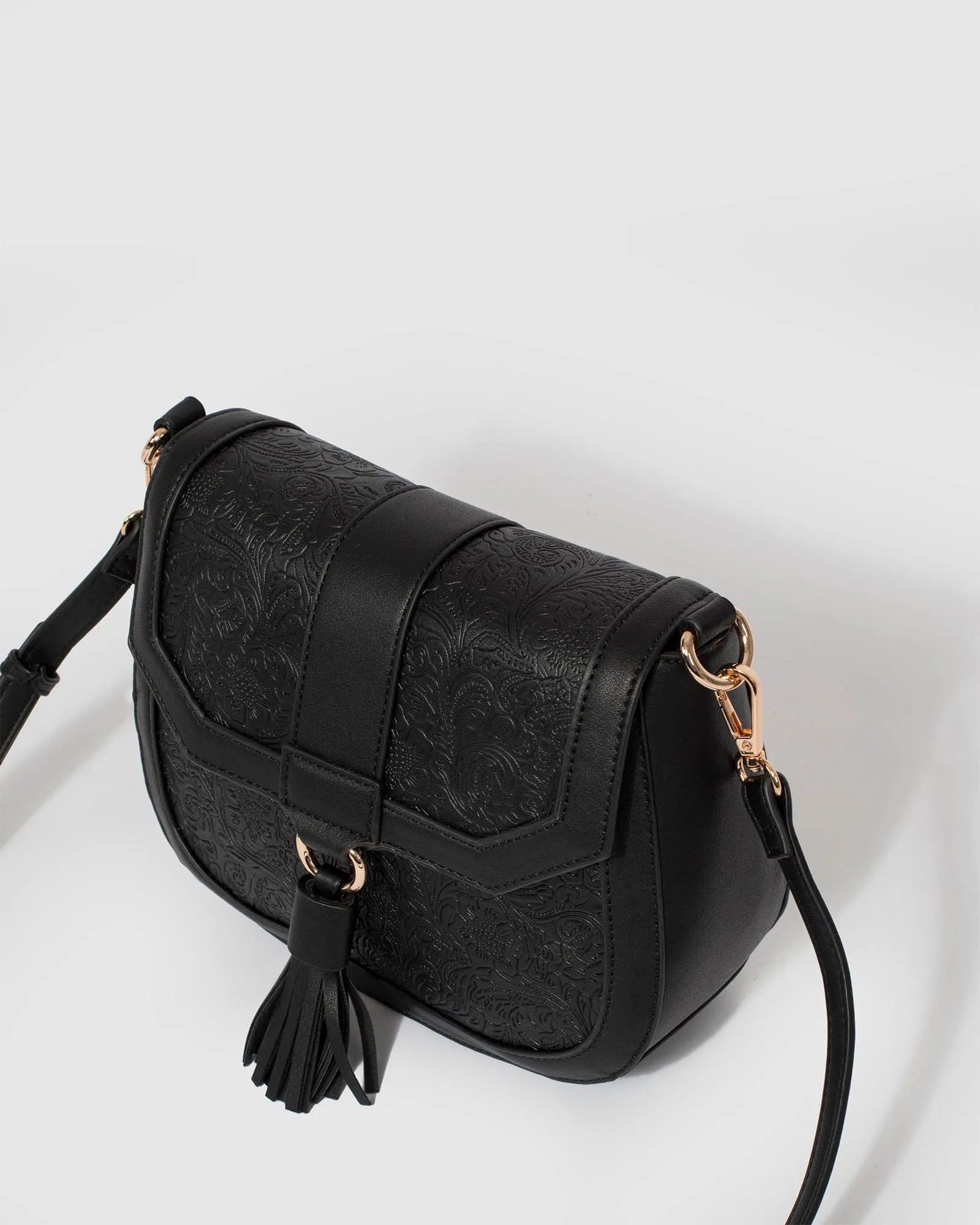 Black Aria Tassel Saddle Bag