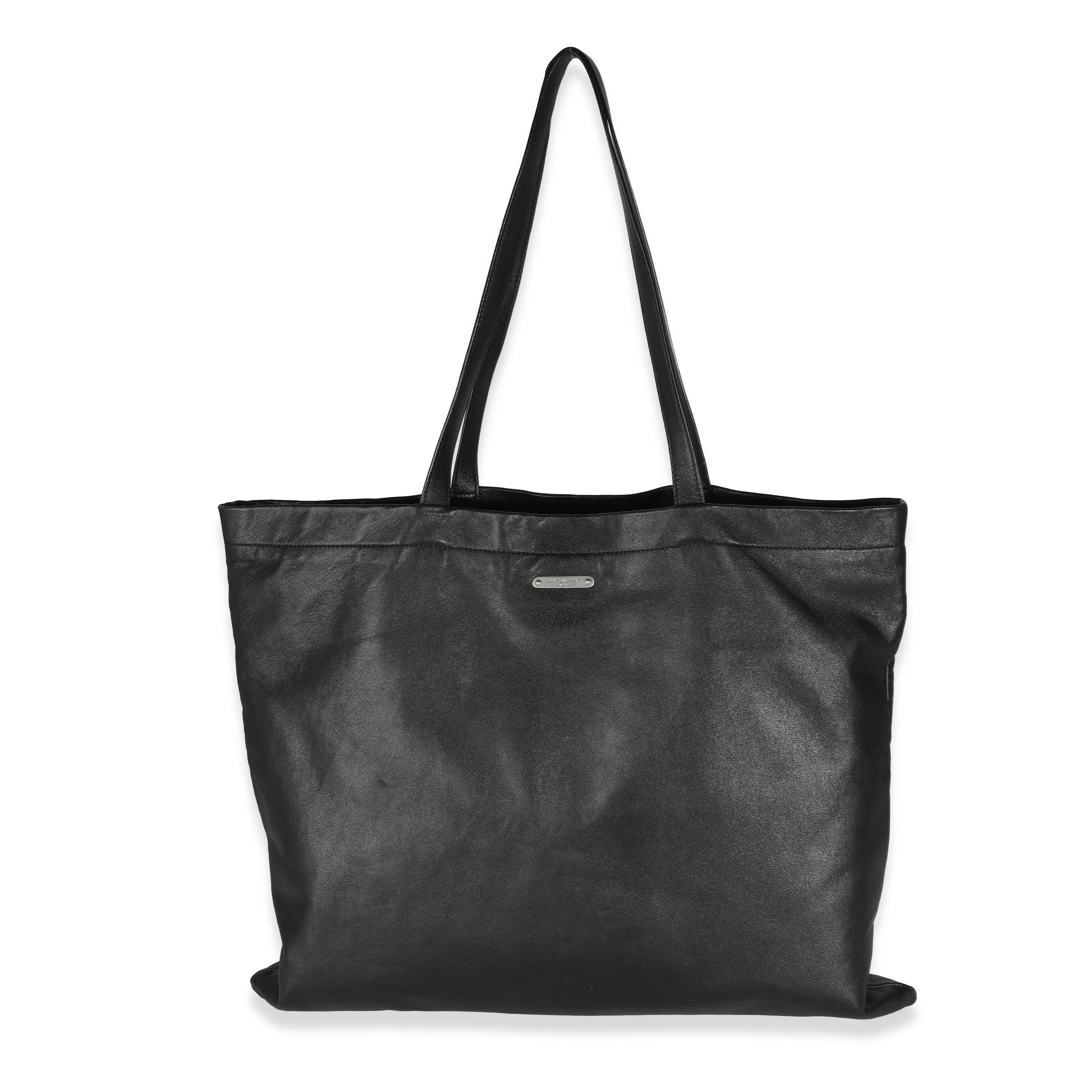 Black Calfskin Flat Shopper Tote