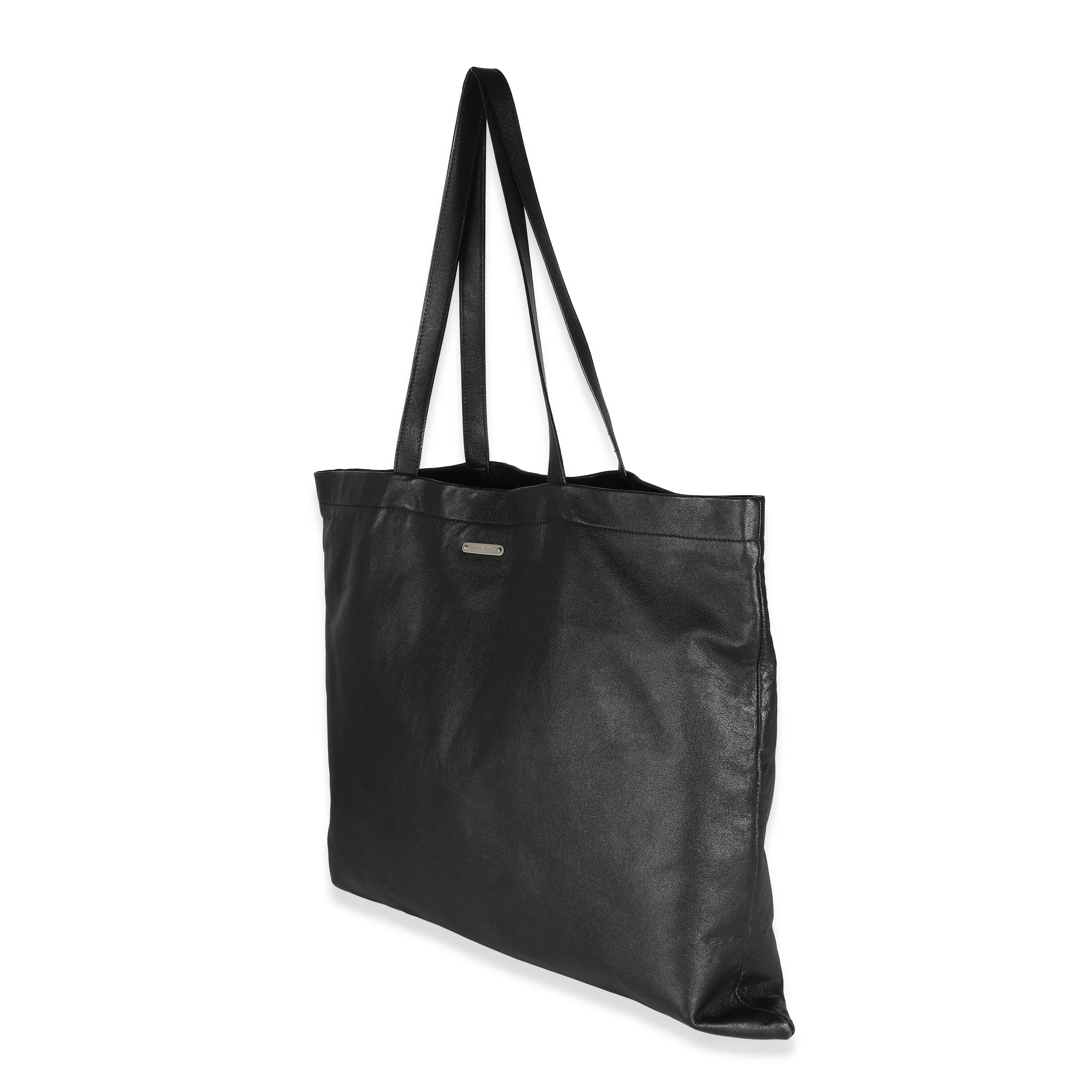 Black Calfskin Flat Shopper Tote