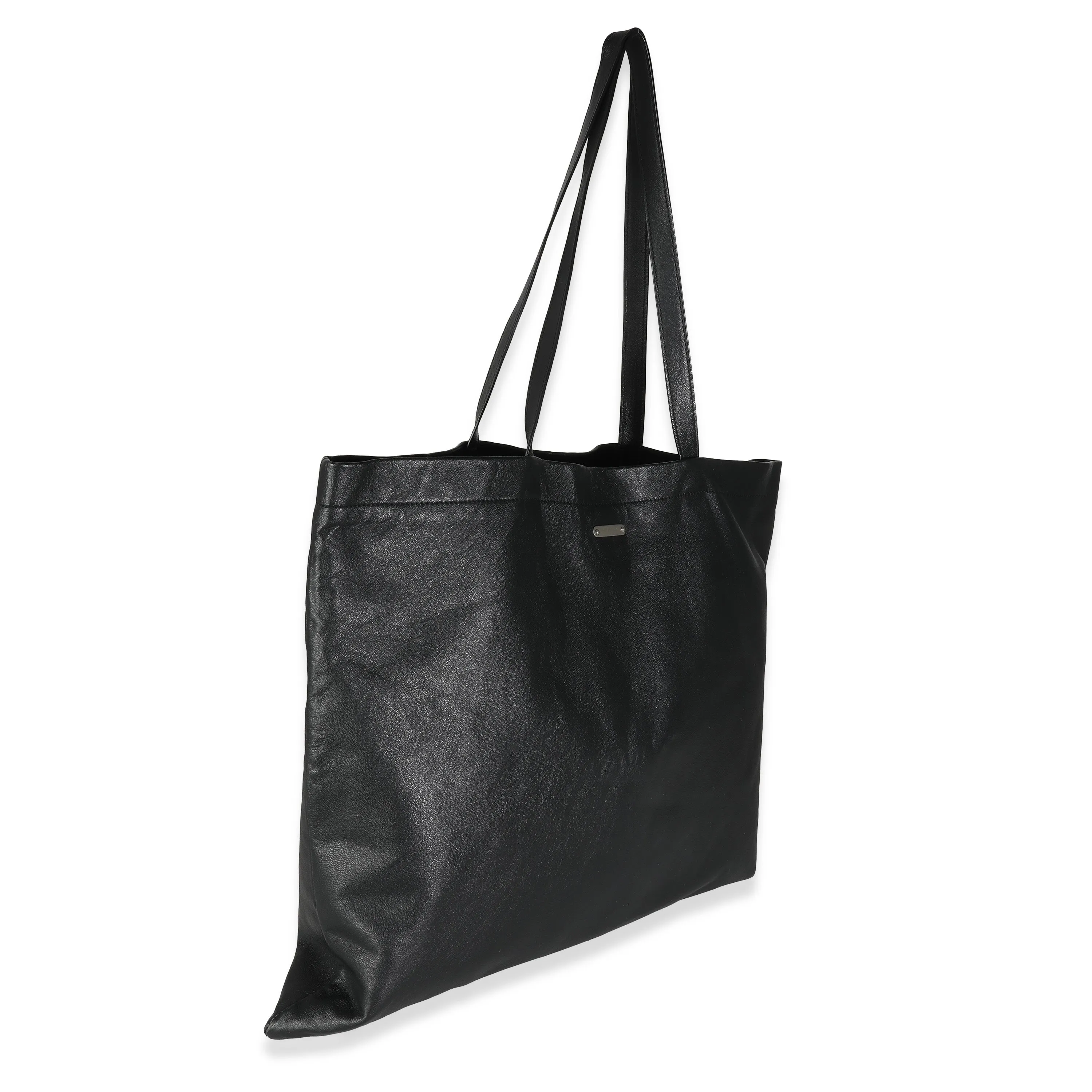 Black Calfskin Flat Shopper Tote