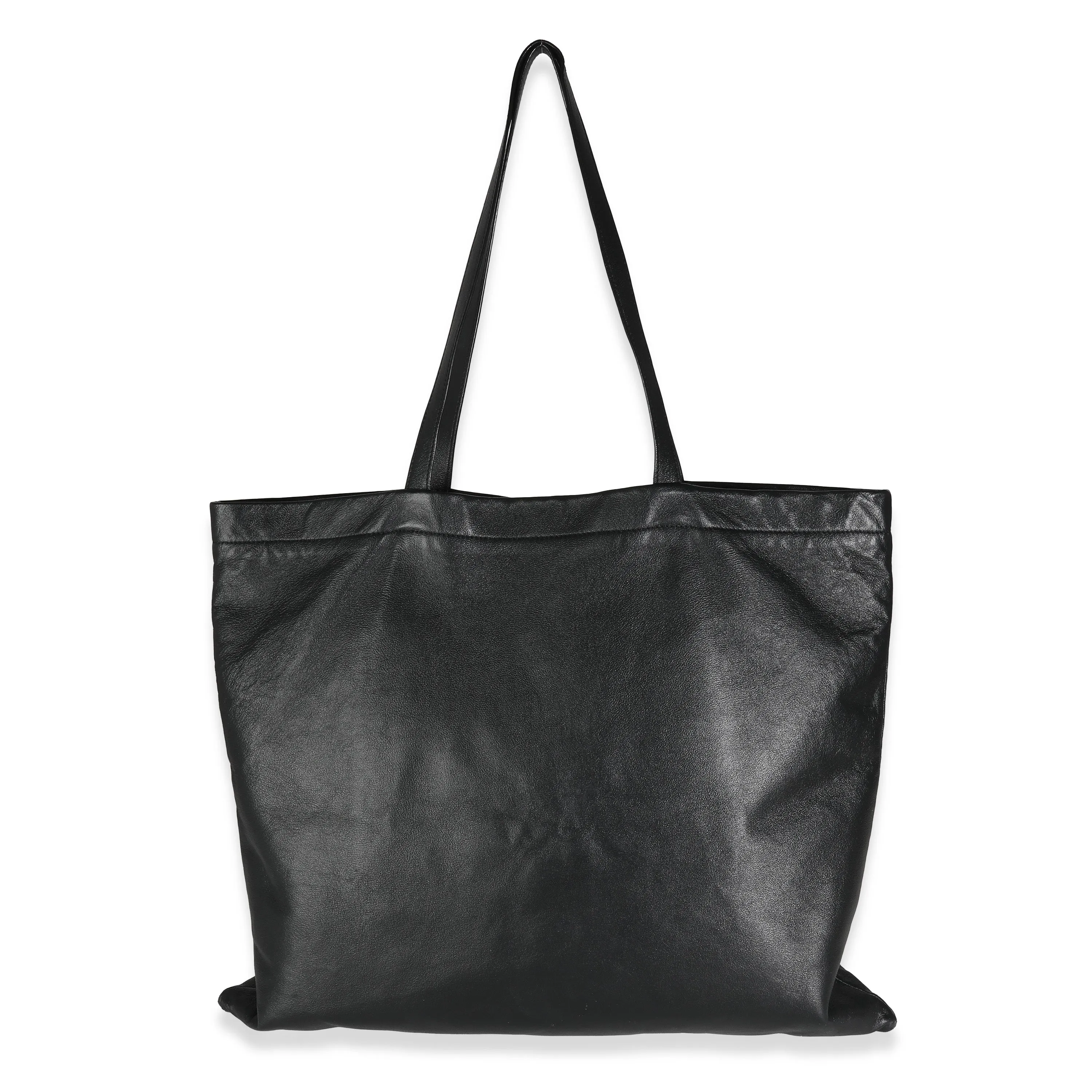 Black Calfskin Flat Shopper Tote