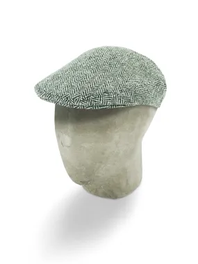 Black Herringbone Wool Flat Cap