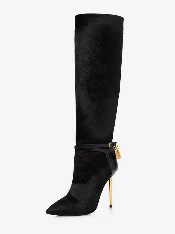 Sleek Suede Black High Heel Boots