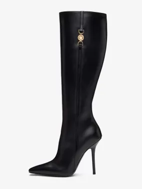 Black Knee High Heel Boots Pointed Toe Dress Boots