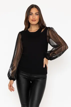 Black Lace Sleeve Knit Top