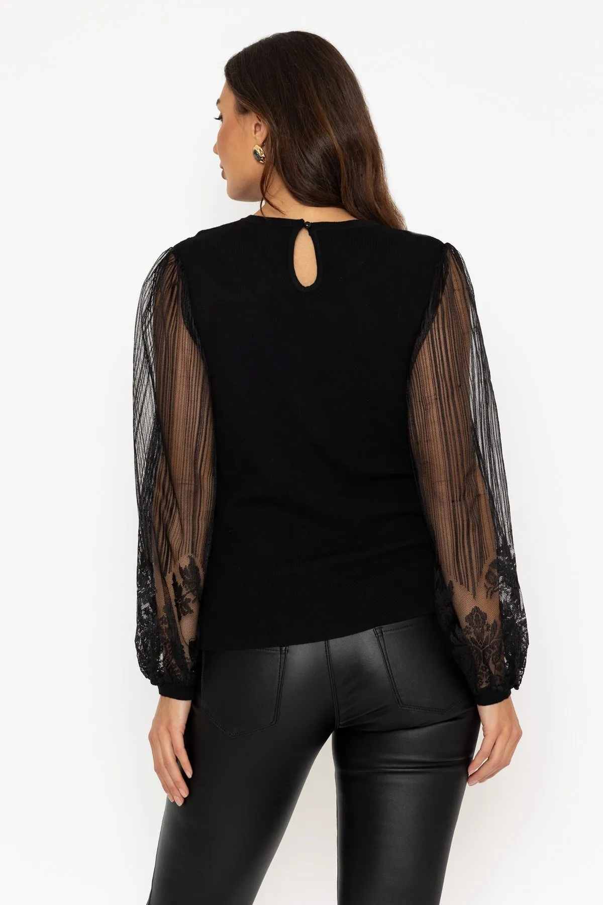 Black Lace Sleeve Knit Top