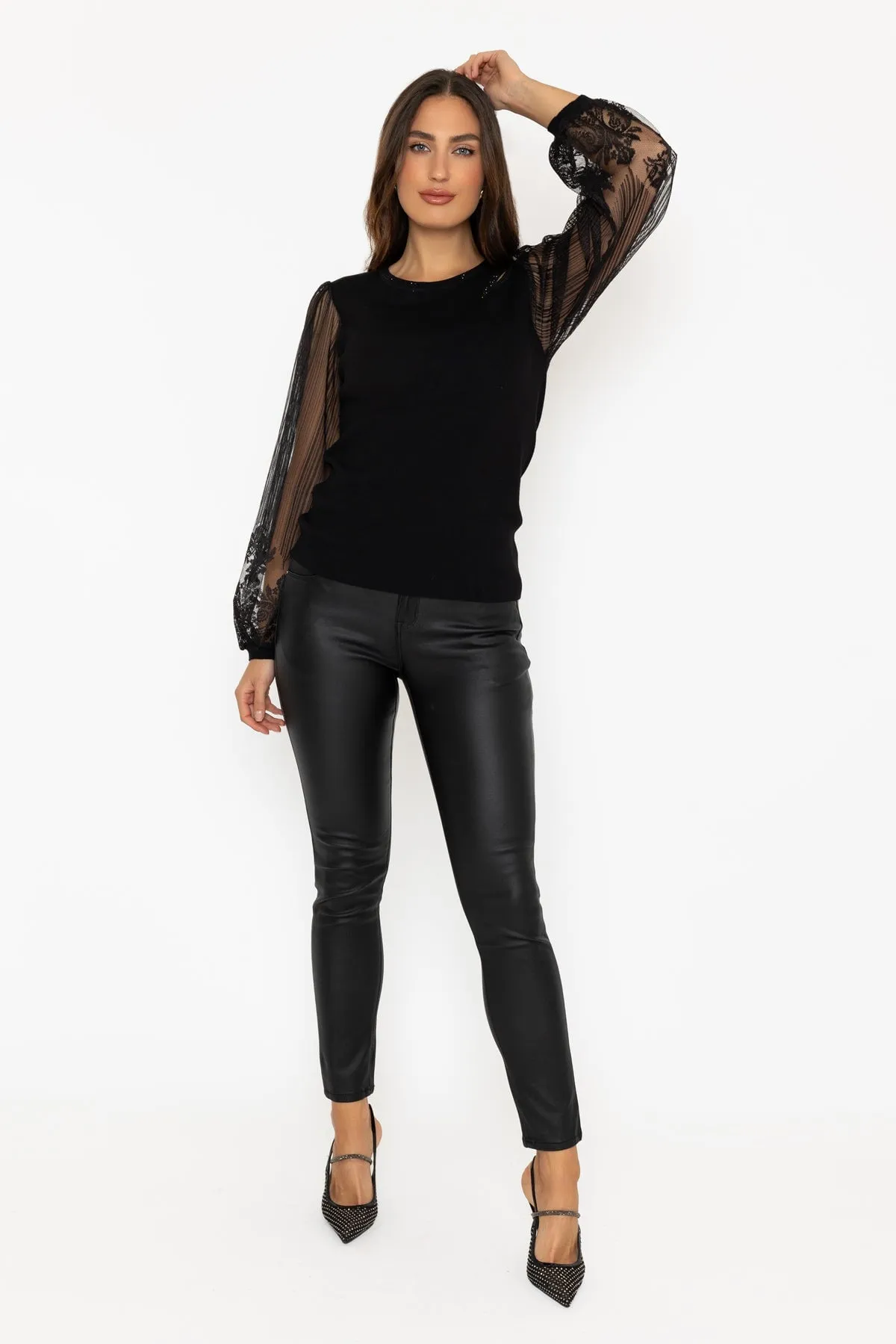 Black Lace Sleeve Knit Top