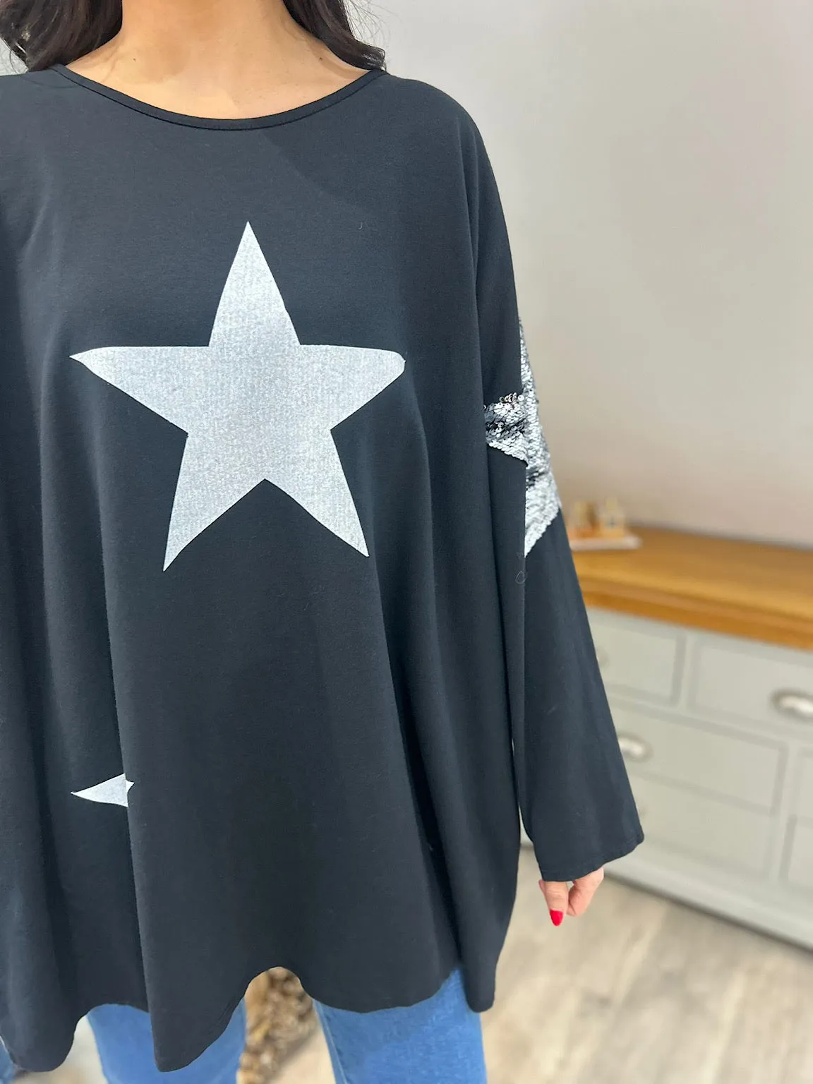 Black Star Print Blouse for Women