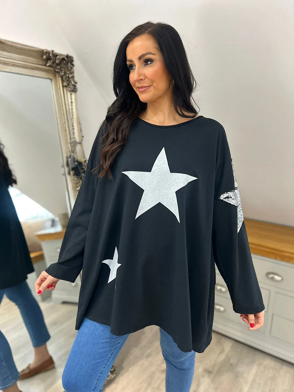 Black Star Print Blouse for Women