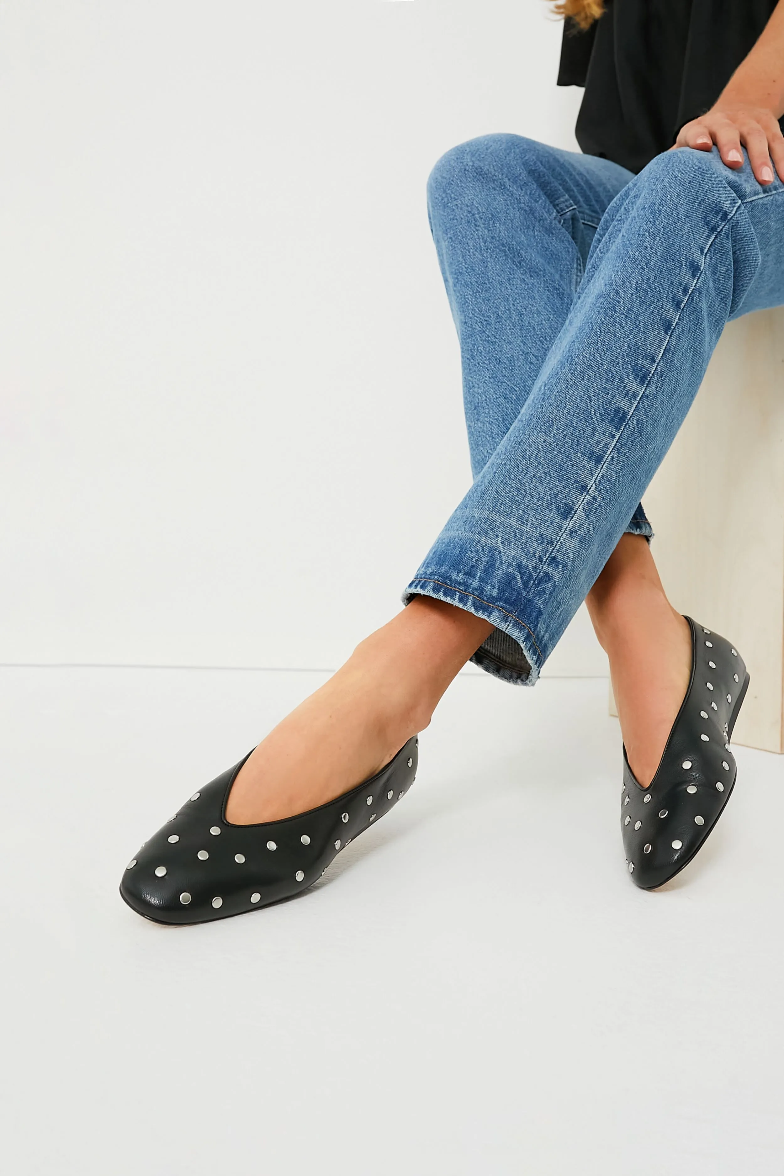 Black Regency Studded Leather Slippers