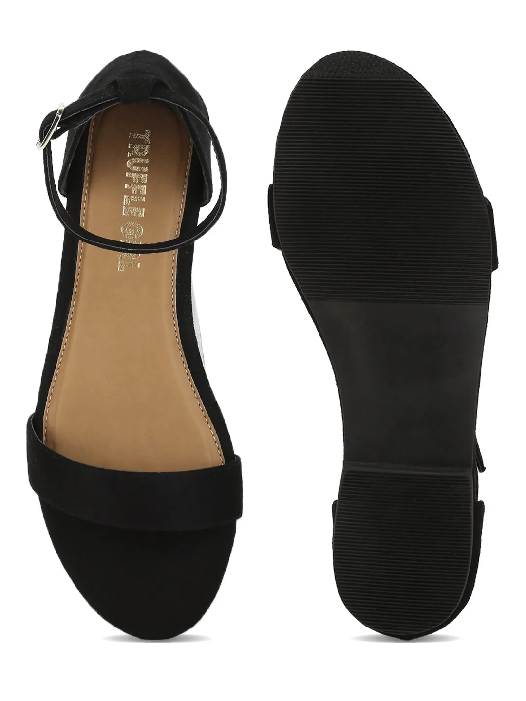 Black Suede Buckled Flat Sandals