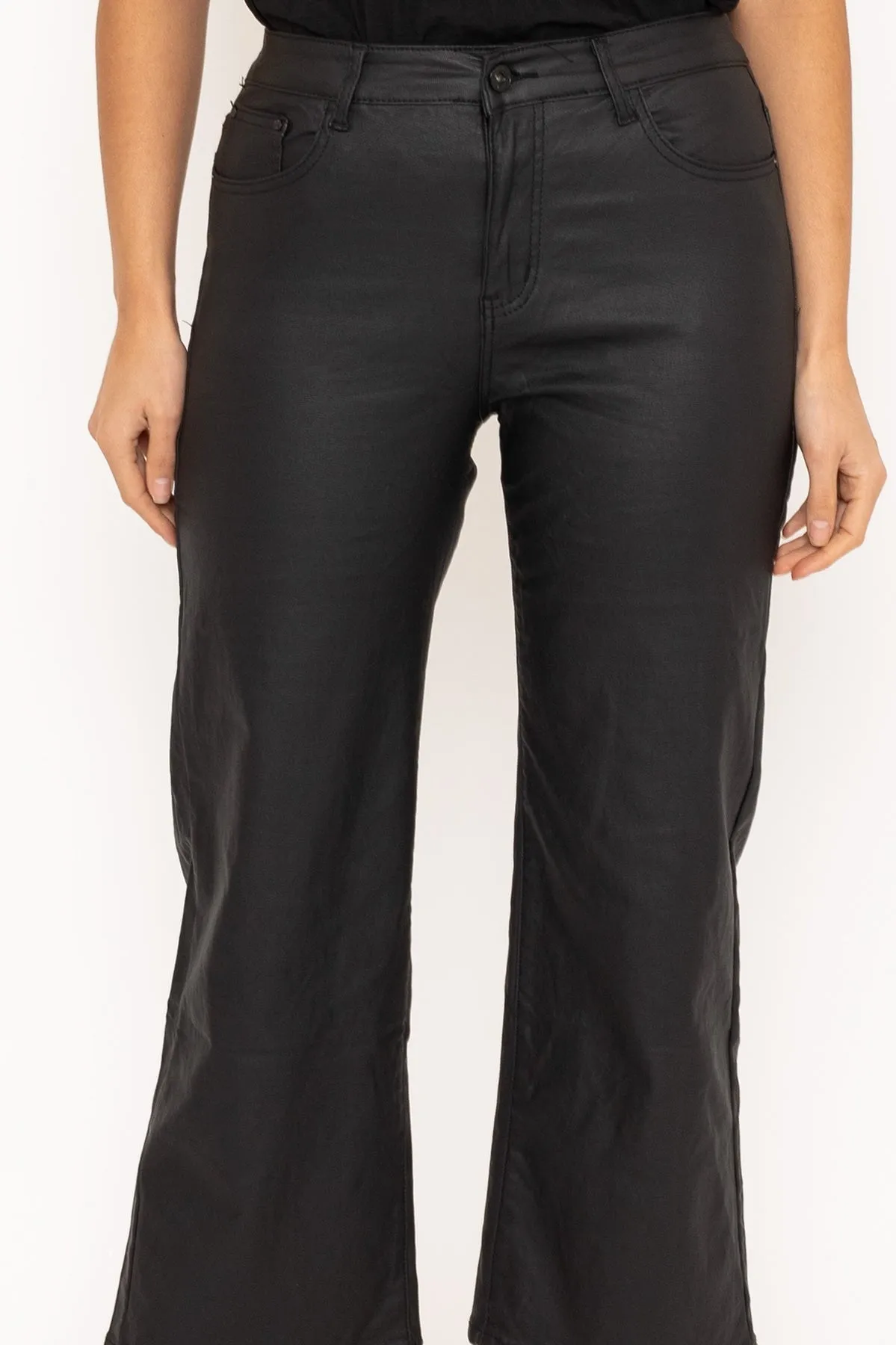 Black Wide Leg Faux Leather Jeans