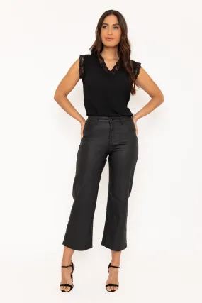 Black Wide Leg Faux Leather Jeans