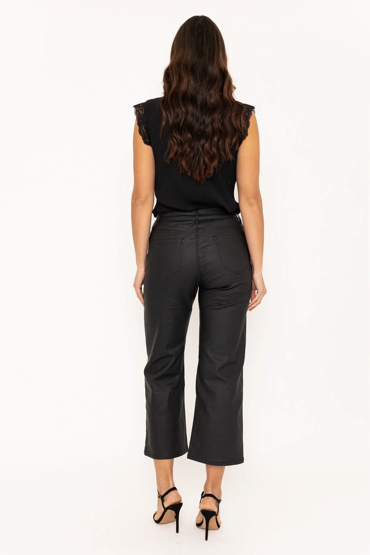 Black Wide Leg Faux Leather Jeans