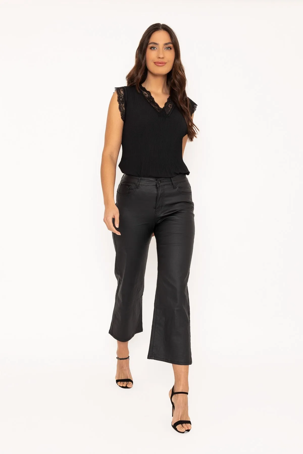 Black Wide Leg Faux Leather Jeans