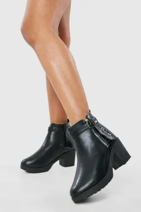 Block Heel Side Buckle Block Heel Boots