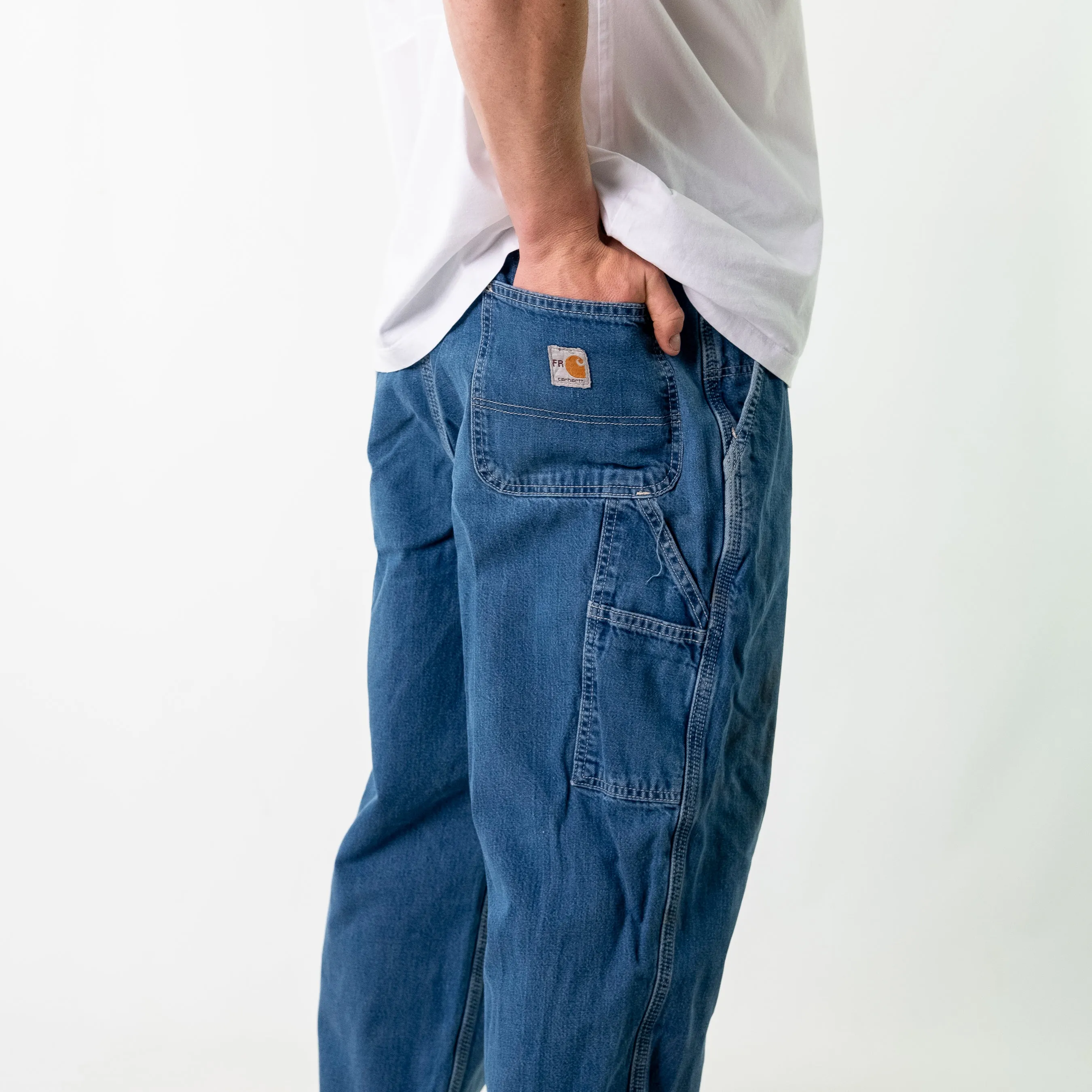 Blue 90s Carhartt Denim Carpenter Jeans Baggy Pants (38x32)