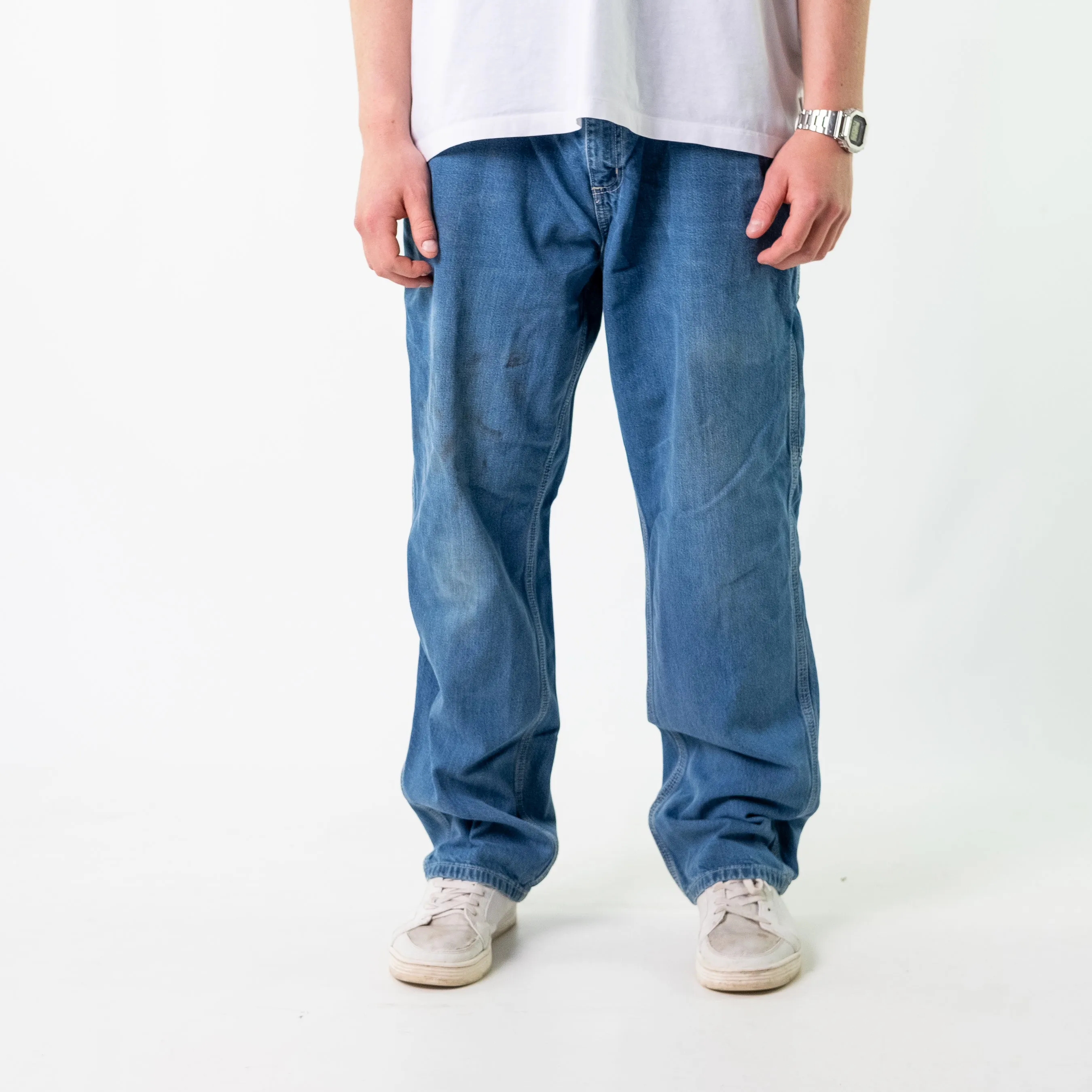 Blue 90s Carhartt Denim Carpenter Jeans Baggy Pants (38x32)