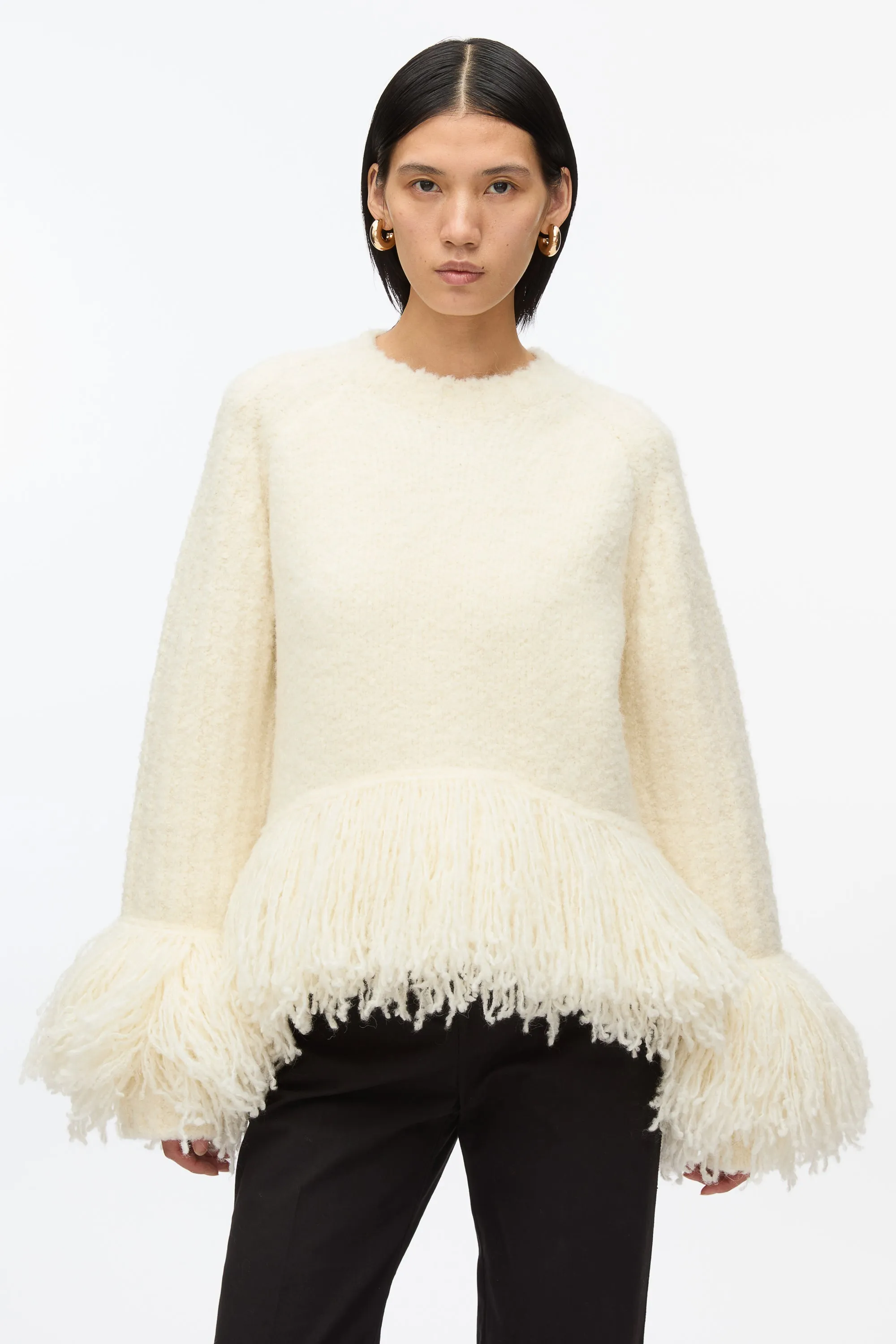 Boucle Fringe Knit Crewneck